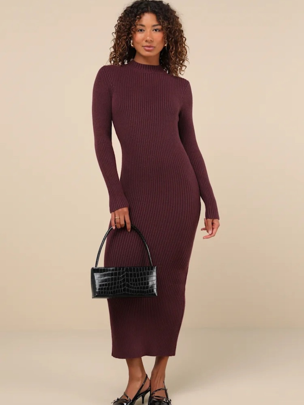 Lulu's Autumnal Sensation Plum Purple Ribbed Long Sleeve Sweater Dress